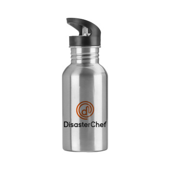 Disaster Chef, Water bottle Silver with straw, stainless steel 600ml