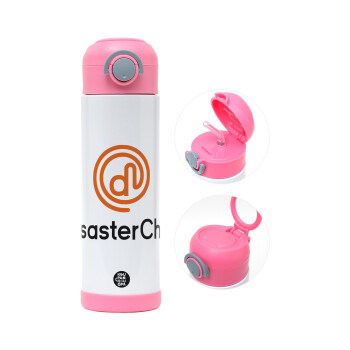 Disaster Chef, Children's hot water bottle, stainless steel, with safety straw, PINK (500ml)