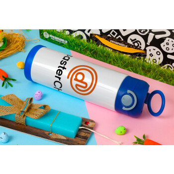 Disaster Chef, Πασχαλινή Λαμπάδα με Παιδικό παγούρι θερμό, ανοξείδωτο, με καλαμάκι ασφαλείας, ΜΠΛΕ (500ml)