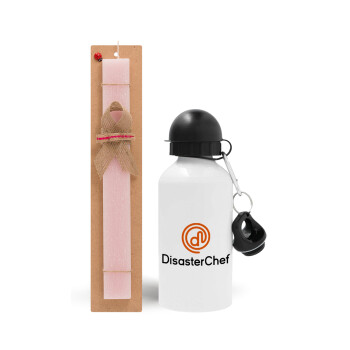 Disaster Chef, Πασχαλινό Σετ, παγούρι μεταλλικό αλουμινίου (500ml) & πασχαλινή λαμπάδα αρωματική πλακέ (30cm) (ΡΟΖ)