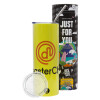 Neon Yellow Travel Tumbler, with metal straw (Stainless steel 304 Food grade, BPA free, 600ml)
