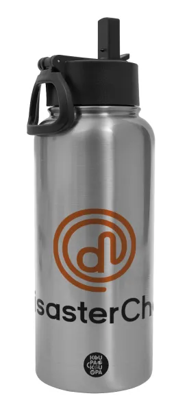 Disaster Chef — Metal mug thermo Silver with Straw and Spout Lid (Stainless steel), double wall, 950ml