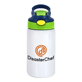 Disaster Chef, Children's hot water bottle, stainless steel, with safety straw, green, blue (350ml)