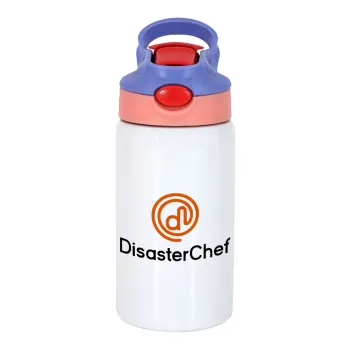 Disaster Chef, Παιδικό παγούρι θερμό, ανοξείδωτο, με καλαμάκι ασφαλείας, ροζ/μωβ (350ml)