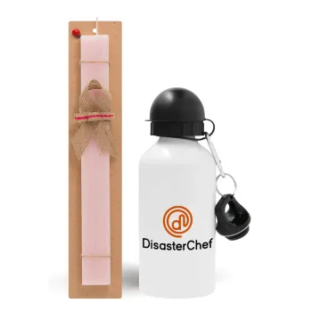 Disaster Chef, Πασχαλινή Λαμπάδα με παγούρι μεταλλικό αλουμινίου (500ml) & κερί αρωματικό πλακέ (30cm) (ΡΟΖ)