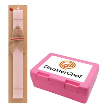 Disaster Chef, Easter Set, children's snack container PINK & scented flat Easter candle (30cm) (PINK)