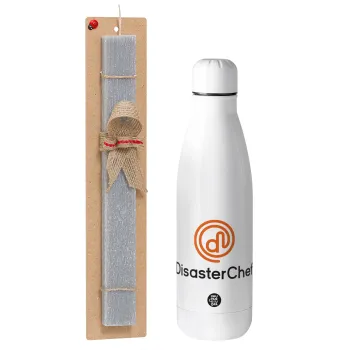 Disaster Chef, Easter Set, metallic stainless thermos bottle (500ml) & scented flat Easter candle (30cm) (GRAY)