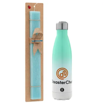 Disaster Chef, Easter Set, Metallic green/white thermos (Stainless steel), double-walled, 500ml & scented flat Easter candle (30cm) (TURQUOISE)