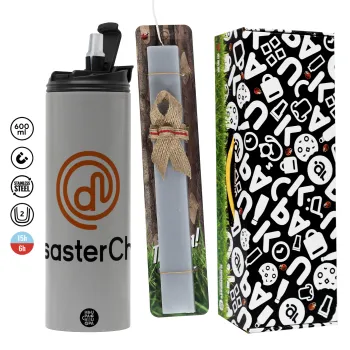 Disaster Chef, Πασχαλινή Λαμπάδα με Travel Tumbler θερμό (600ml, BPA free) & κερί αρωματικό πλακέ (30cm) (ΓΚΡΙ)
