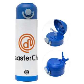 Disaster Chef, Children's hot water bottle, stainless steel, with safety straw, BLUE (500ml)
