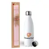 Easter Set, metallic stainless steel water bottle (750ml) & scented flat Easter candle (30cm) (PINK)