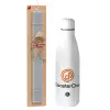 Easter Set, metallic stainless thermos bottle (500ml) & scented flat Easter candle (30cm) (GRAY)