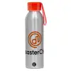 Aluminum Sports Bottle 650ml – Silver with Red Cap and Silicone Strap