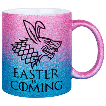 Easter is coming (GOT), Κούπα Χρυσή/Μπλε Glitter, κεραμική, 330ml