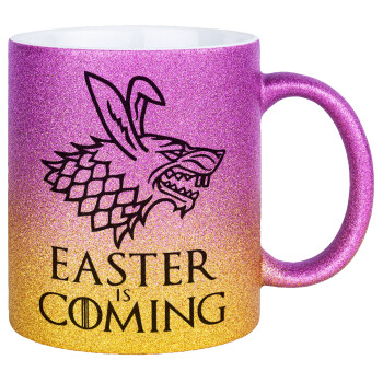 Easter is coming (GOT), Κούπα Χρυσή/Ροζ Glitter, κεραμική, 330ml