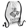 Easter is coming (GOT), Τσάντα πλάτης πουγκί GYMBAG λευκή, με τσέπη (40x48cm) & χονδρά κορδόνια