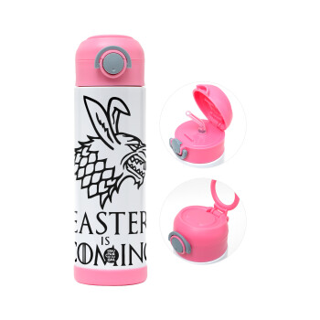 Easter is coming (GOT), Children's hot water bottle, stainless steel, with safety straw, PINK (500ml)