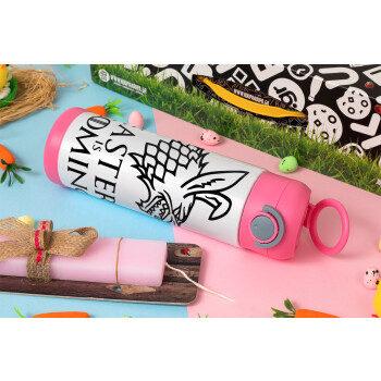 Easter is coming (GOT), Easter candle, Childrens hot water bottle, stainless steel, with safety straw, PINK (500ml)