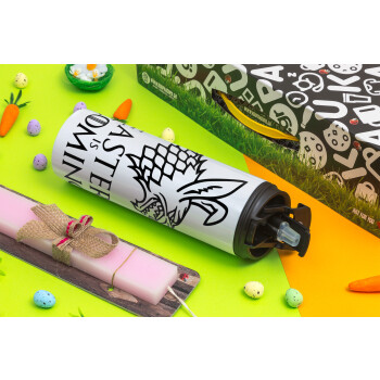 Easter is coming (GOT), Easter candle,Travel Tumbler 2 Lids, with metal straw & cleaning brush & aromatic flat candle (30cm) (PINK)