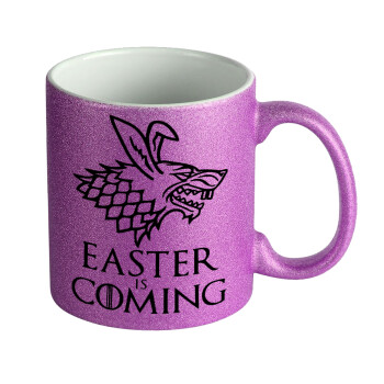 Easter is coming (GOT), Κούπα Μωβ Glitter που γυαλίζει, κεραμική, 330ml