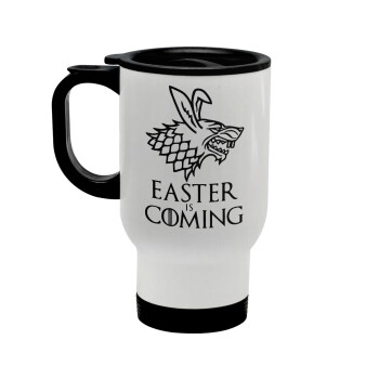 Easter is coming (GOT), Κούπα ταξιδιού ανοξείδωτη με καπάκι, διπλού τοιχώματος (θερμό) λευκή 450ml