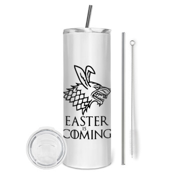 Easter is coming (GOT), Eco friendly ποτήρι θερμό (tumbler) από ανοξείδωτο ατσάλι 600ml, με μεταλλικό καλαμάκι & βούρτσα καθαρισμού