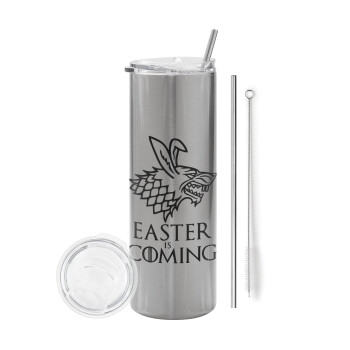 Easter is coming (GOT), Tumbler stainless steel Silver 600ml, with metal straw & cleaning brush