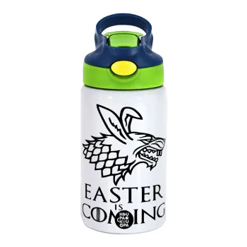 Easter is coming (GOT), Παιδικό παγούρι θερμό, ανοξείδωτο, με καλαμάκι ασφαλείας, πράσινο/μπλε (350ml)