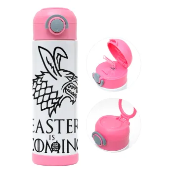 Easter is coming (GOT), Παιδικό παγούρι θερμό, ανοξείδωτο, με καλαμάκι ασφαλείας, ΡΟΖ (500ml)