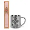 Easter Set, metallic thermal cup (300ml) & aromatic flat Easter candle (30cm) (PINK)