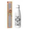 Easter Set, metallic stainless thermos bottle (500ml) & scented flat Easter candle (30cm) (GRAY)
