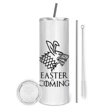 Easter is coming (GOT), Tumbler ποτήρι θερμό από ανοξείδωτο ατσάλι 600ml, με μεταλλικό καλαμάκι & βούρτσα καθαρισμού