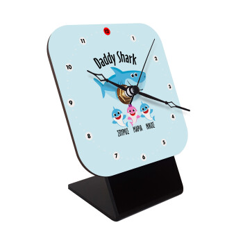 Daddy Shark (με ονόματα παιδικά), Quartz Wooden table clock with hands (10cm)
