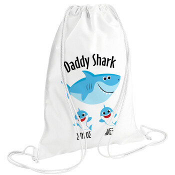 Daddy Shark (με ονόματα παιδικά), Τσάντα πλάτης πουγκί GYMBAG λευκή (28x40cm)