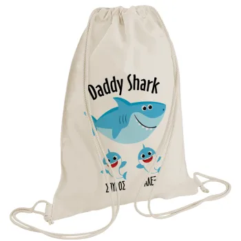 Daddy Shark (με ονόματα παιδικά), Τσάντα πλάτης πουγκί GYMBAG natural (28x40cm)