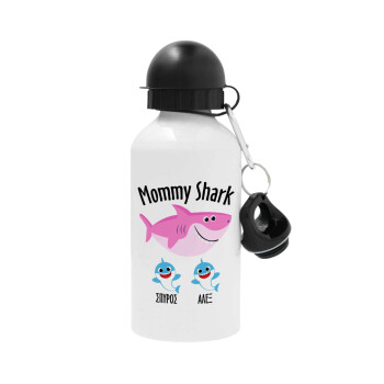 Mommy Shark (με ονόματα παιδικά), Μεταλλικό παγούρι νερού, Λευκό, αλουμινίου 500ml