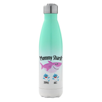 Mommy Shark (με ονόματα παιδικά), Metal mug thermos Green/White (Stainless steel), double wall, 500ml