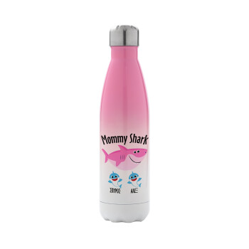Mommy Shark (με ονόματα παιδικά), Metal mug thermos Pink/White (Stainless steel), double wall, 500ml