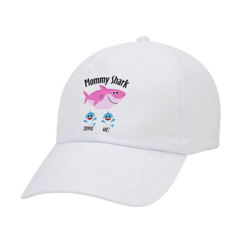 Mommy Shark (με ονόματα παιδικά), Καπέλο Baseball Λευκό (5-φύλλο, unisex)
