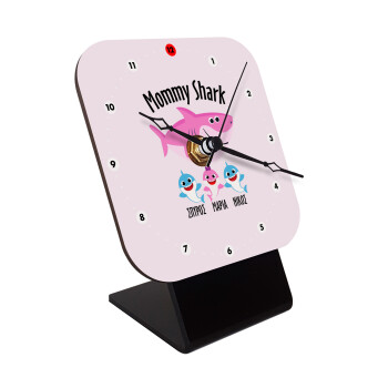Mommy Shark (με ονόματα παιδικά), Quartz Wooden table clock with hands (10cm)