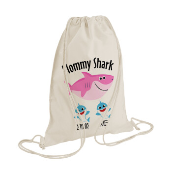 Mommy Shark (με ονόματα παιδικά), Τσάντα πλάτης πουγκί GYMBAG natural (28x40cm)