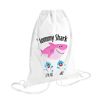 Mommy Shark (με ονόματα παιδικά), Τσάντα πλάτης πουγκί GYMBAG λευκή (28x40cm)