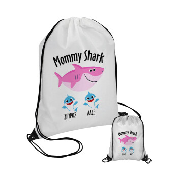 Mommy Shark (με ονόματα παιδικά), Τσάντα πουγκί με μαύρα κορδόνια (1 τεμάχιο)