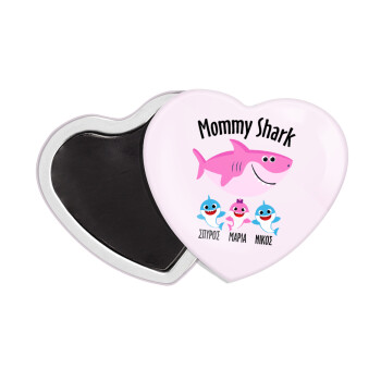 Mommy Shark (με ονόματα παιδικά), Μαγνητάκι καρδιά (57x52mm)