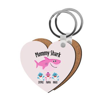 Mommy Shark (με ονόματα παιδικά), Μπρελόκ Ξύλινο καρδιά MDF
