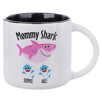 Mommy Shark (με ονόματα παιδικά), Κούπα κεραμική 400ml Λευκή/Μαύρη