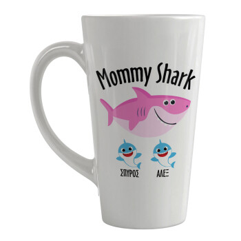 Mommy Shark (με ονόματα παιδικά), Κούπα κωνική Latte Μεγάλη, κεραμική, 450ml