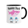 Mommy Shark (με ονόματα παιδικά), Κούπα χρωματιστή μαύρη, κεραμική, 330ml