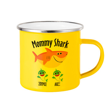 Mommy Shark (με ονόματα παιδικά), Κούπα Μεταλλική εμαγιέ Κίτρινη 360ml