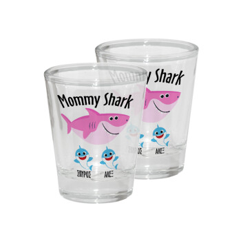 Mommy Shark (με ονόματα παιδικά), Σφηνοπότηρα γυάλινα 45ml διάφανα (2 τεμάχια)